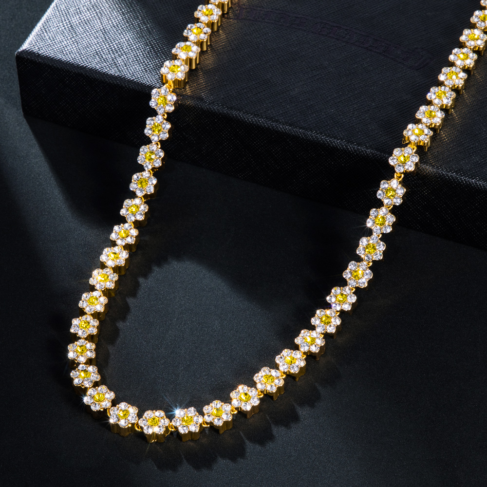 Iced Out 10mm Yellow Stone Flower Link Chain Gold With Street Luxury Shine