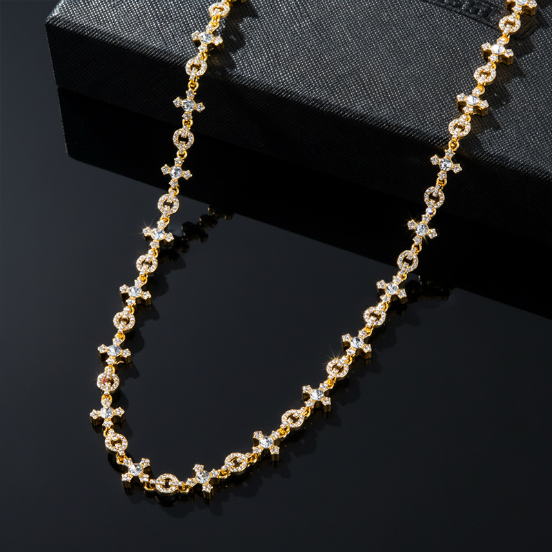 Micro Pave Cross Link Chain In Gold Built For Bold Statement Style - Image 3