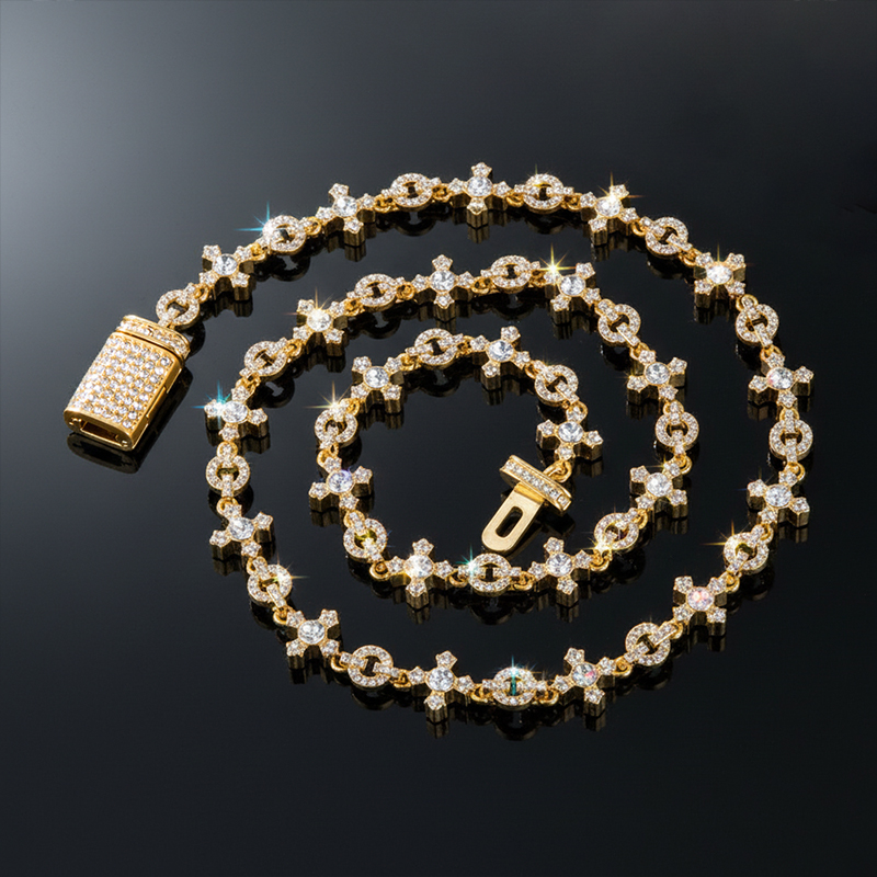 Micro Pave Cross Link Chain In Gold Built For Bold Statement Style