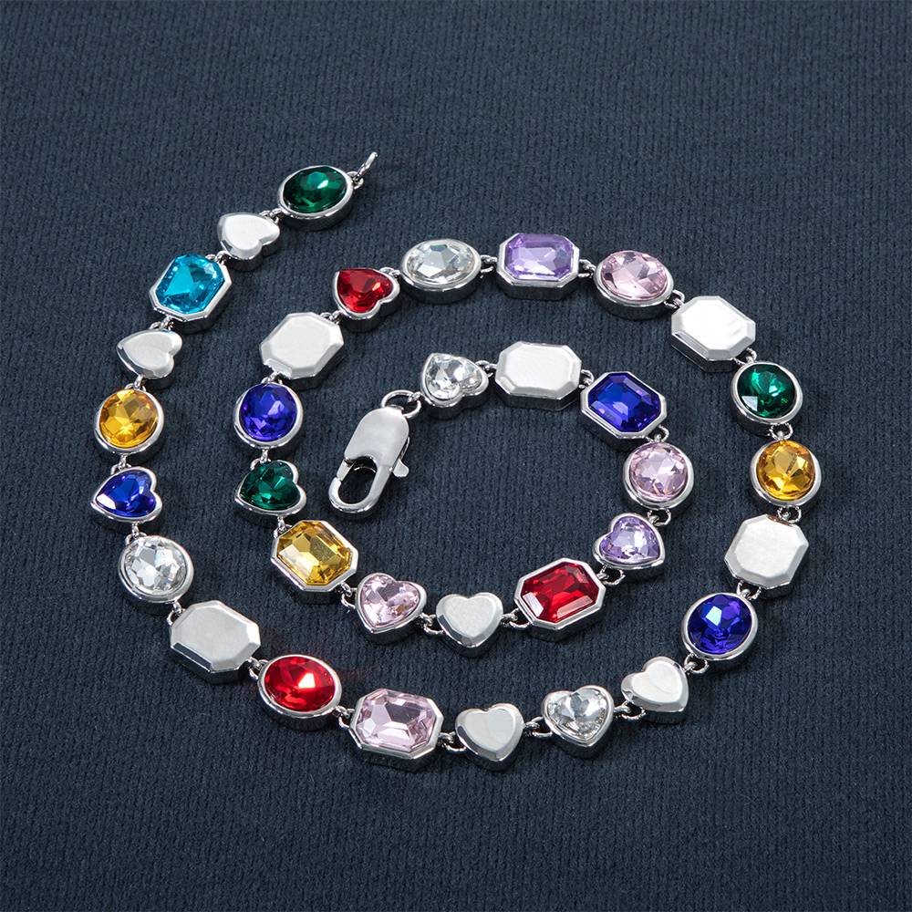 10mm Multi-color Diamonds Chain In White Gold With Street Luxury Shine - Image 3