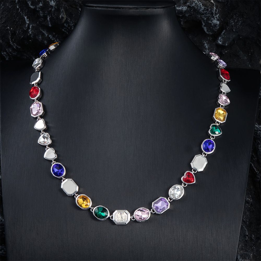 10mm Multi-color Diamonds Chain In White Gold With Street Luxury Shine - Image 6