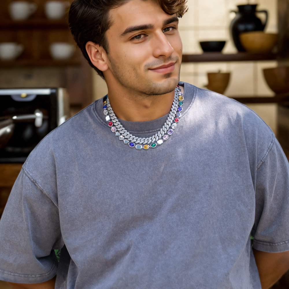 10mm Multi-color Diamonds Chain In White Gold With Street Luxury Shine - Image 7