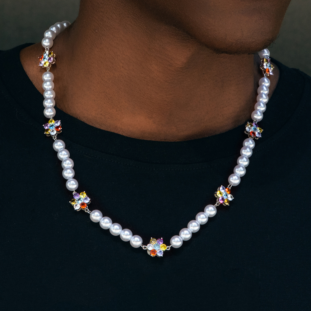 8mm Multi-color Flower Pearl Necklace Gold With Street Luxury Shine - Image 3