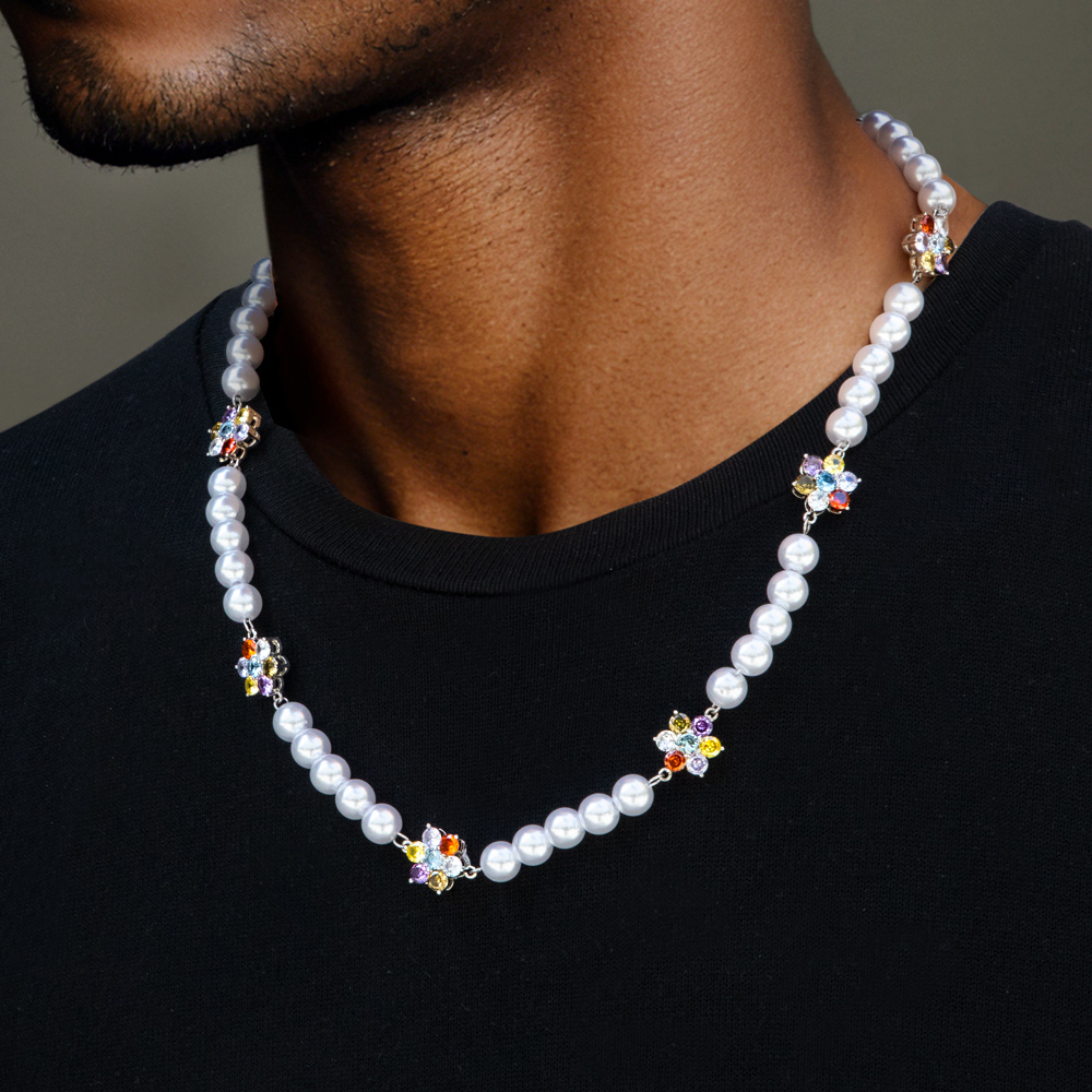 8mm Multi-color Flower Pearl Necklace Gold With Street Luxury Shine - Image 4