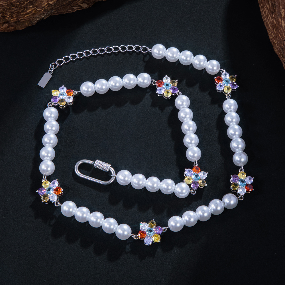 8mm Multi-color Flower Pearl Necklace Gold With Street Luxury Shine - Image 5