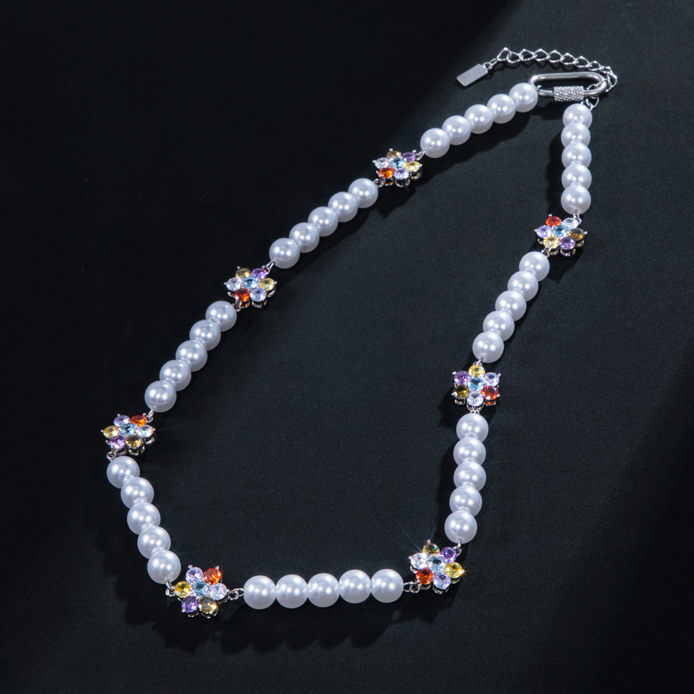 8mm Multi-color Flower Pearl Necklace Gold With Street Luxury Shine - Image 7
