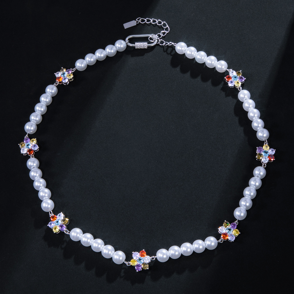 8mm Multi-color Flower Pearl Necklace Gold With Street Luxury Shine