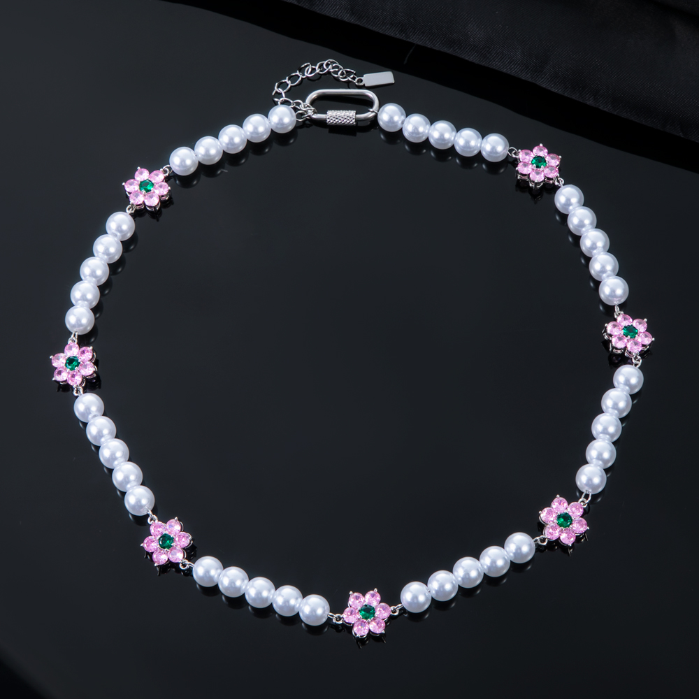8mm Pink Flower Pearl Necklace Bold Statement Style With Street Luxury - Image 3