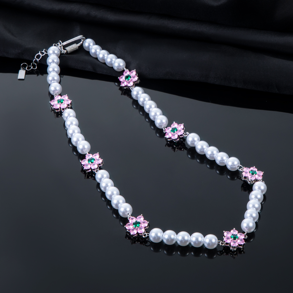 8mm Pink Flower Pearl Necklace Bold Statement Style With Street Luxury - Image 4