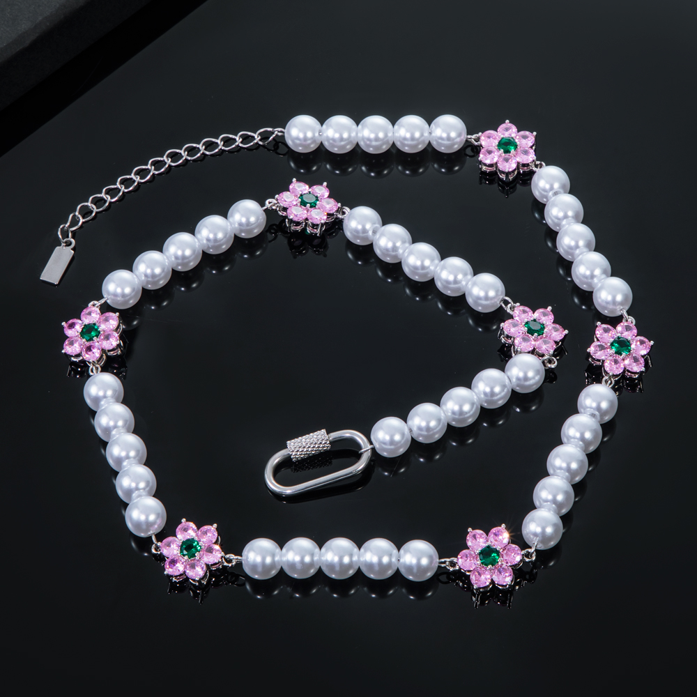 8mm Pink Flower Pearl Necklace Bold Statement Style With Street Luxury - Image 5