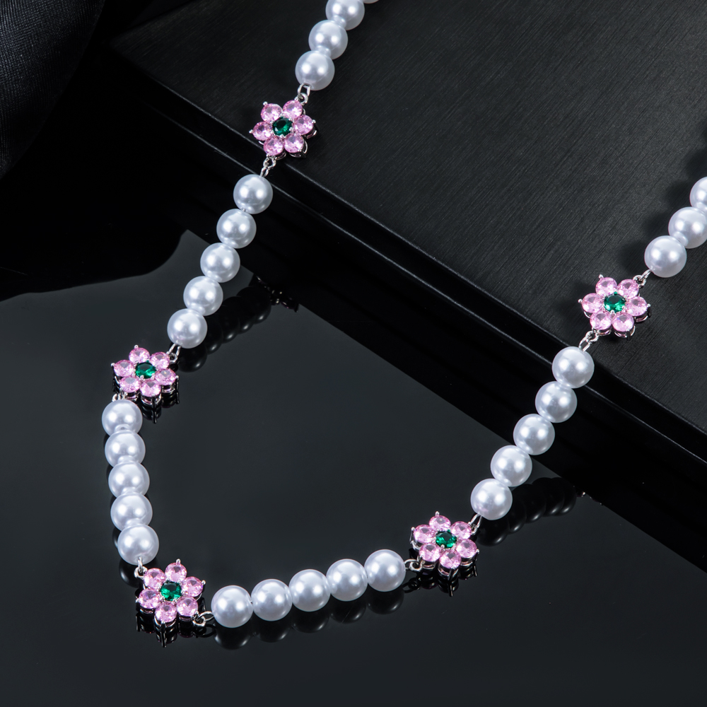 8mm Pink Flower Pearl Necklace Bold Statement Style With Street Luxury - Image 6