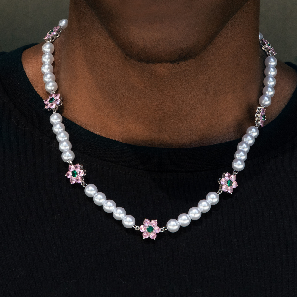 8mm Pink Flower Pearl Necklace Bold Statement Style With Street Luxury