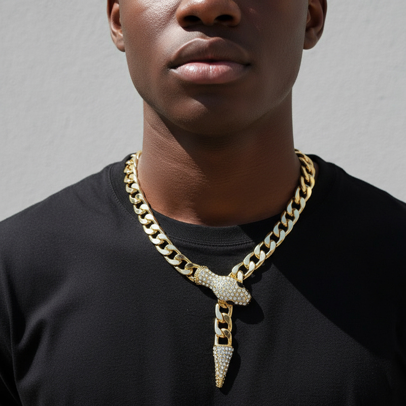 11mm Magnetic Snake Cuban Chain Gold With Bold Statement Appeal - Image 3