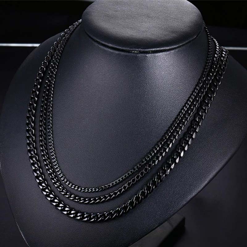 3.5mm/5mm/7mm Diamond-cut Cuban Chain In Black With Iced Out Shine - Image 3