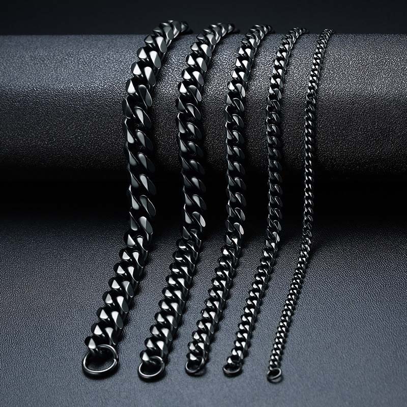 3.5mm/5mm/7mm Diamond-cut Cuban Chain In Black With Iced Out Shine - Image 4