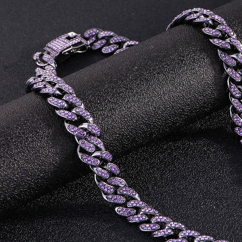 Iced Out Purple 13mm Miami Cuban Chain Gold With Street Luxury Shine - Image 3