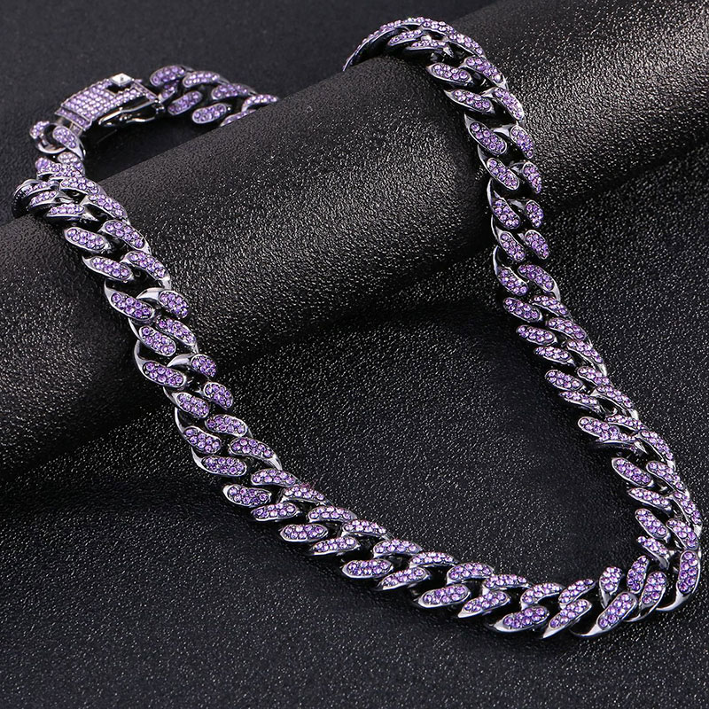 Iced Out Purple 13mm Miami Cuban Chain Gold With Street Luxury Shine