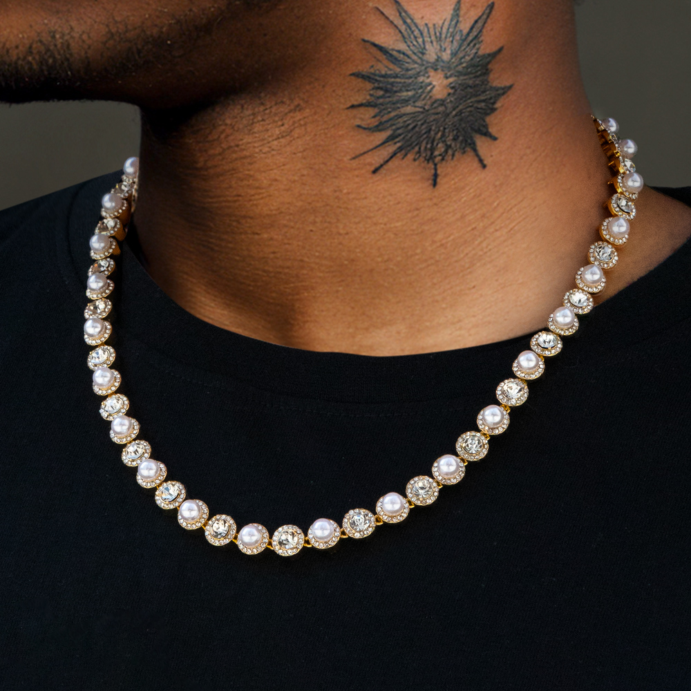 8mm Pearl Tennis Necklace In Gold Iced Out Shine With Street Luxury