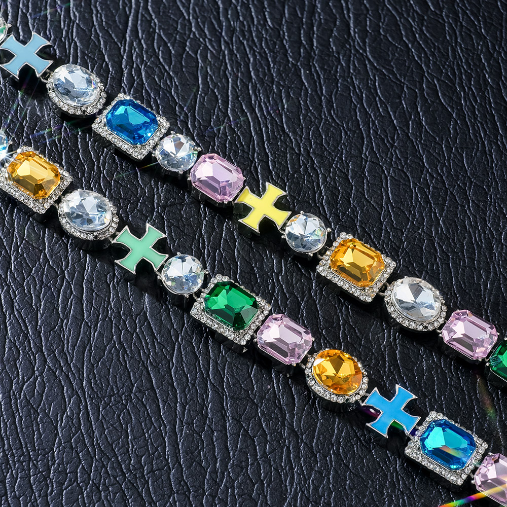 Bold 10mm Multicolored Diamonds Enamel Cross Necklace In White Gold - Image 5