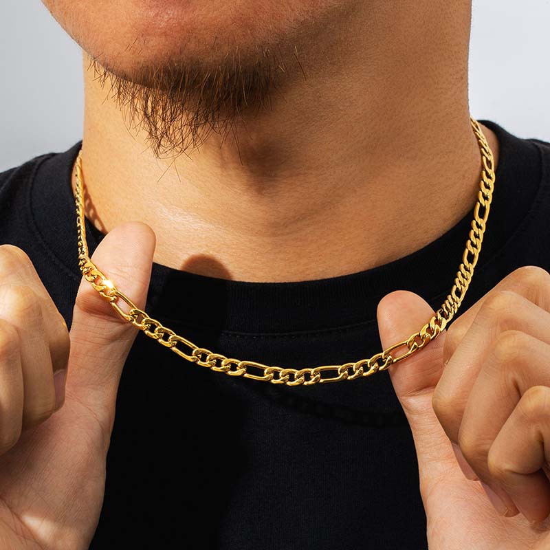6mm/7mm/8mm/9mm/10mm/12mm Figaro Chain In Gold With Street Luxury Shine
