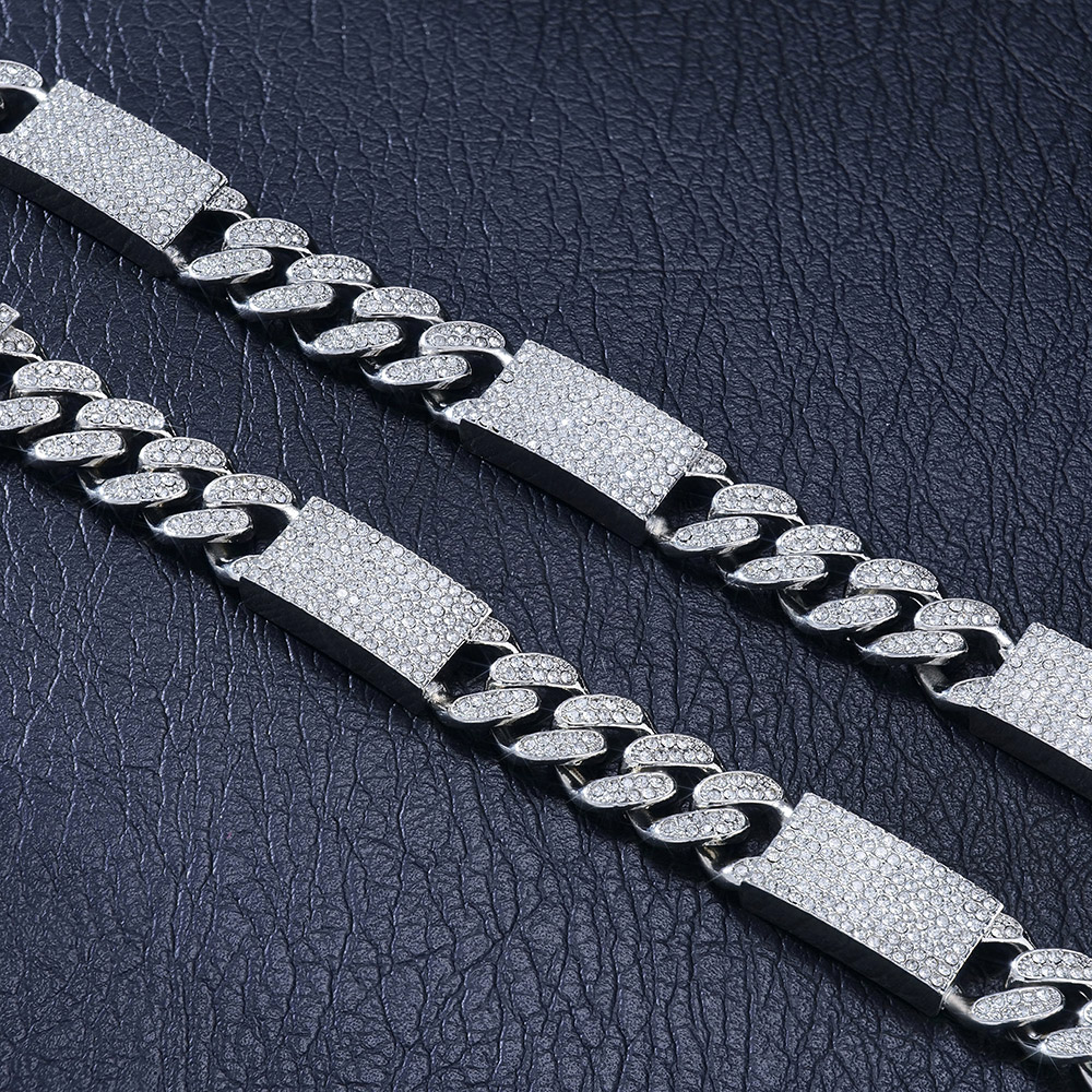 Street Luxury 12mm Iced Out Cuban Chain With Rectangular Link In White Gold - Image 4