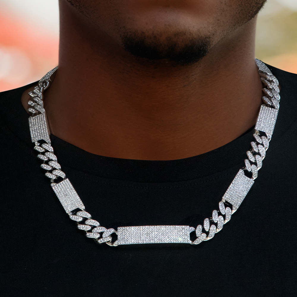 Street Luxury 12mm Iced Out Cuban Chain With Rectangular Link In White Gold