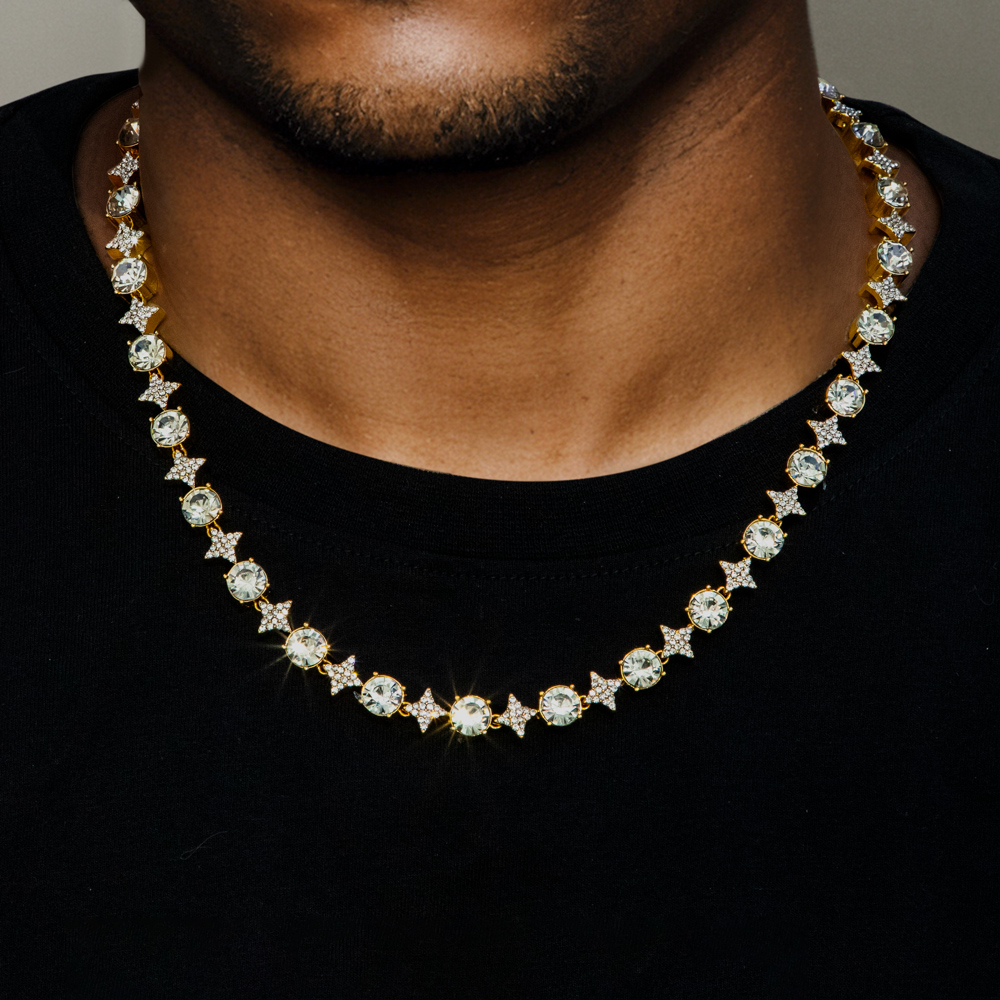 8mm Iced Out Quadrangular Star Necklace In Gold With Street Luxury Shine