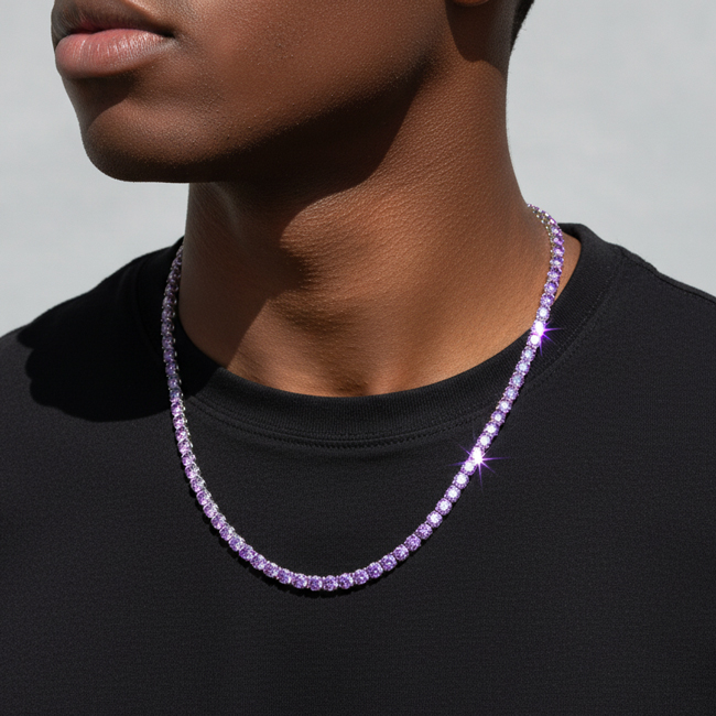 4mm Purple Iced Out Tennis Chain Gold With Street Luxury Shine - Image 3