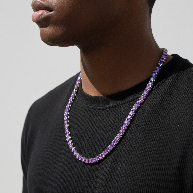 4mm Purple Iced Out Tennis Chain Gold With Street Luxury Shine - Image 5