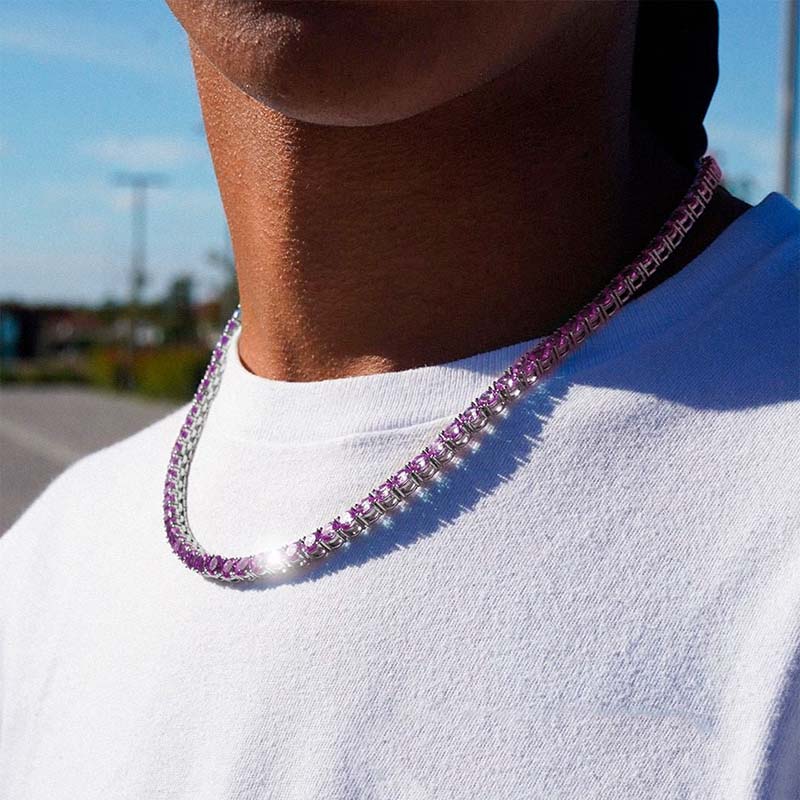 4mm Purple Iced Out Tennis Chain Gold With Street Luxury Shine - Image 6