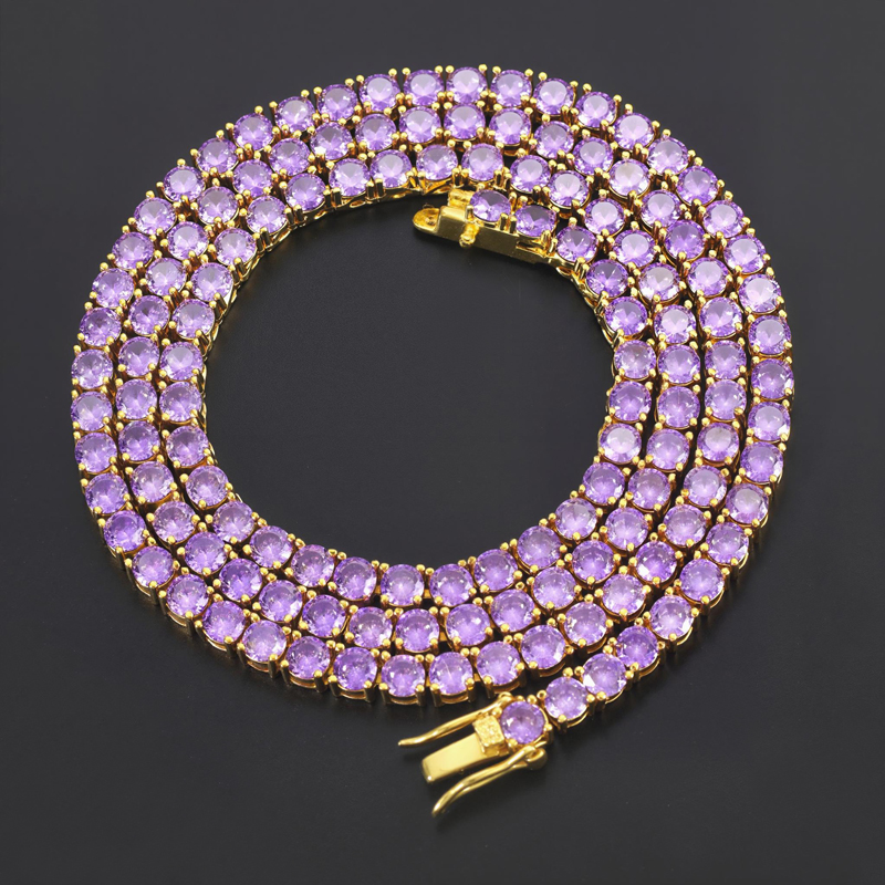 4mm Purple Iced Out Tennis Chain Gold With Street Luxury Shine