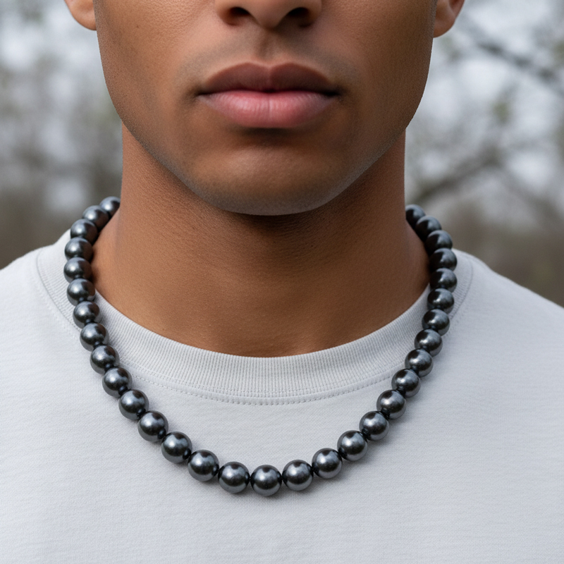 12mm Black Pearl Necklace Bold Statement Style With Street Luxury - Image 3