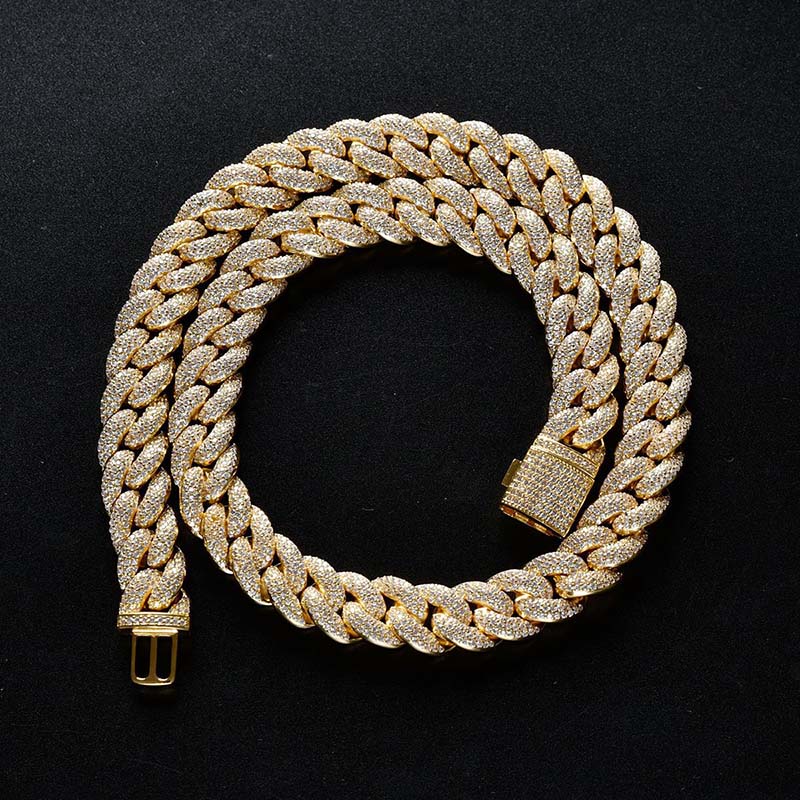 14mm Paved Cuban Chain With Big Box Clasp Gold With Street Luxury Shine