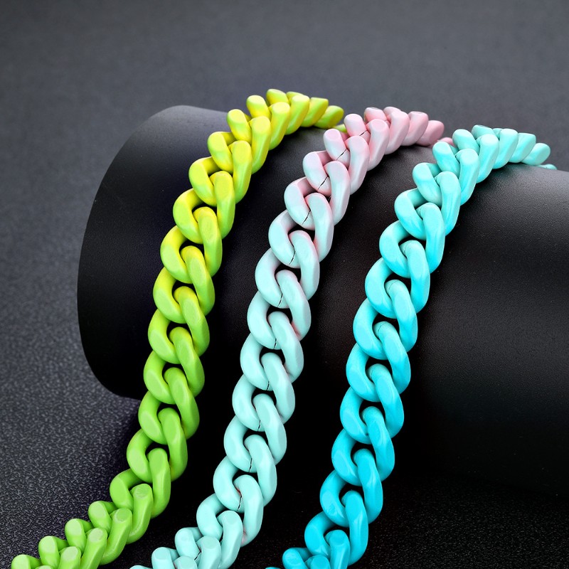 13mm Baked Lacquer Gradient Two Color Cuban Necklace Silver - Image 4