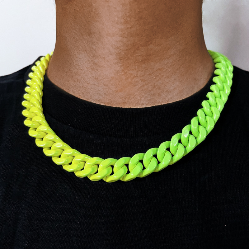 13mm Baked Lacquer Gradient Two Color Cuban Necklace Silver - Image 6