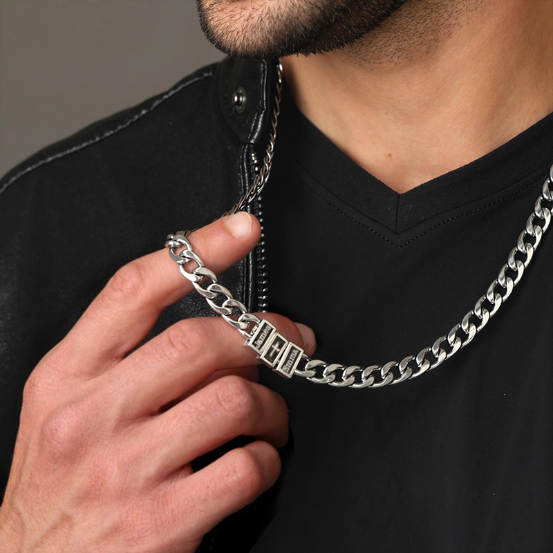 8mm Custom Family Names Cuban Chain Silver With Street Luxury Shine