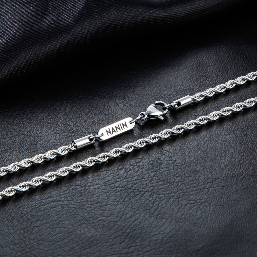 3mm Custom Name Stainless Steel Rope Chain Silver With Street Luxury Shine - Image 3
