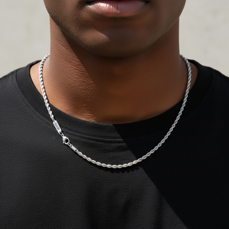 3mm Custom Name Stainless Steel Rope Chain Silver With Street Luxury Shine - Image 4