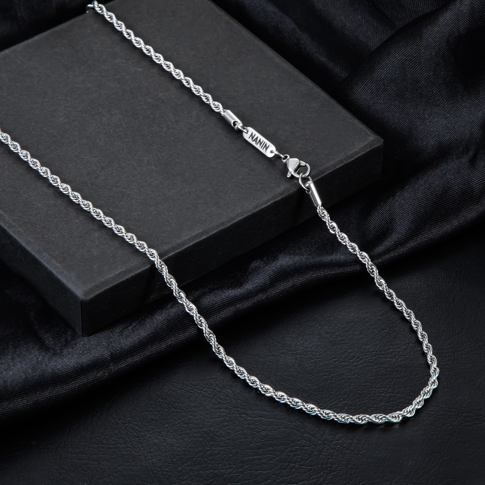 3mm Custom Name Stainless Steel Rope Chain Silver With Street Luxury Shine - Image 6