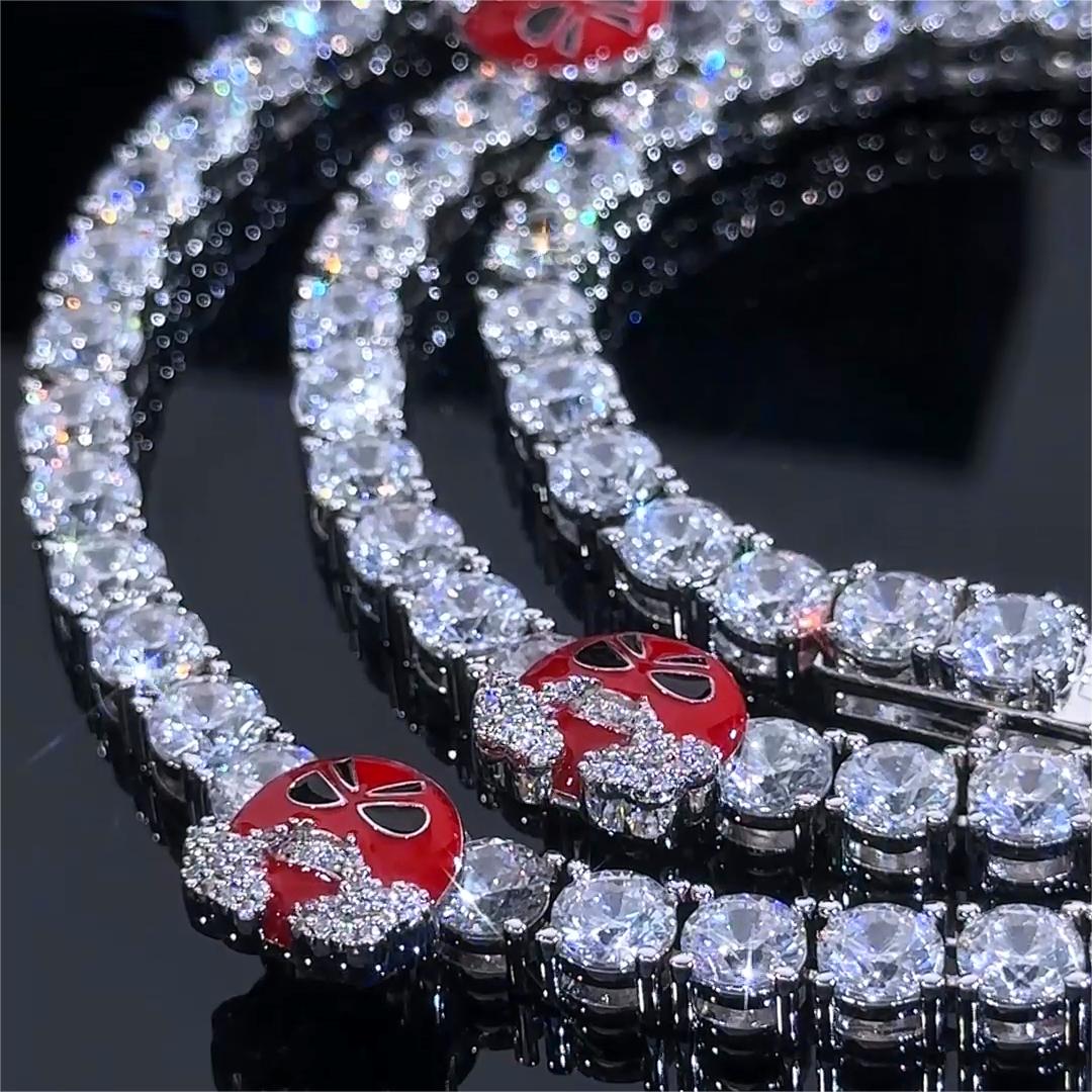 5mm Luminous Red Angry Face Tennis Chain In White Gold Iced Out - Image 3