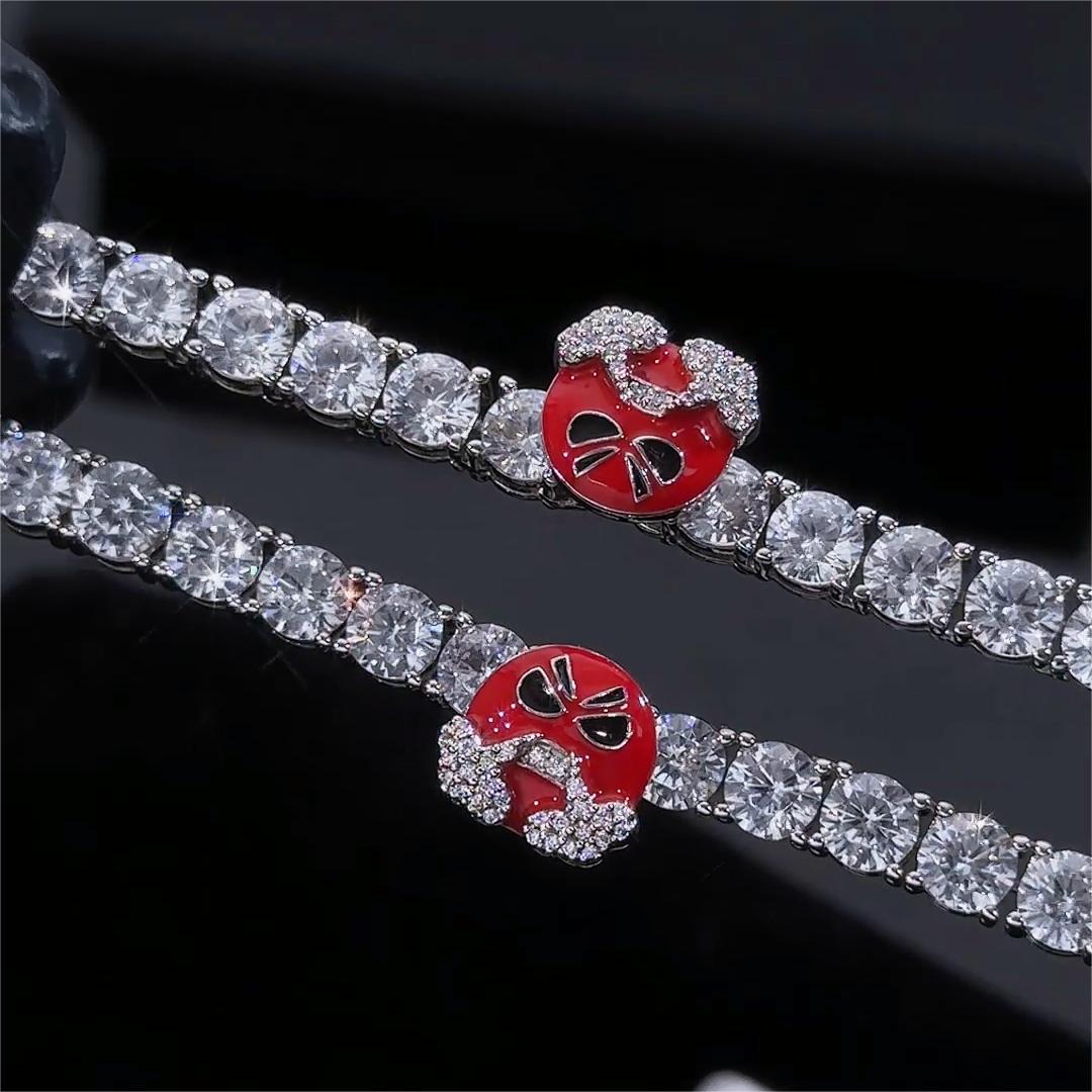 5mm Luminous Red Angry Face Tennis Chain In White Gold Iced Out - Image 5