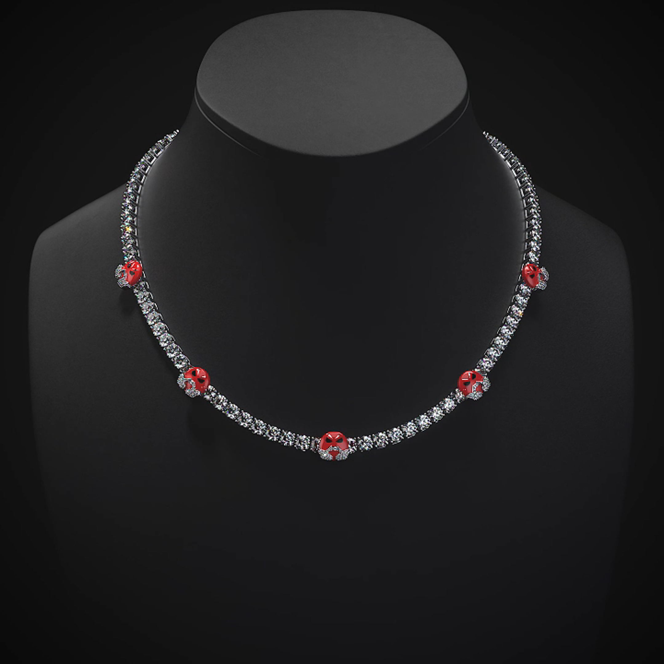 5mm Luminous Red Angry Face Tennis Chain In White Gold Iced Out - Image 6
