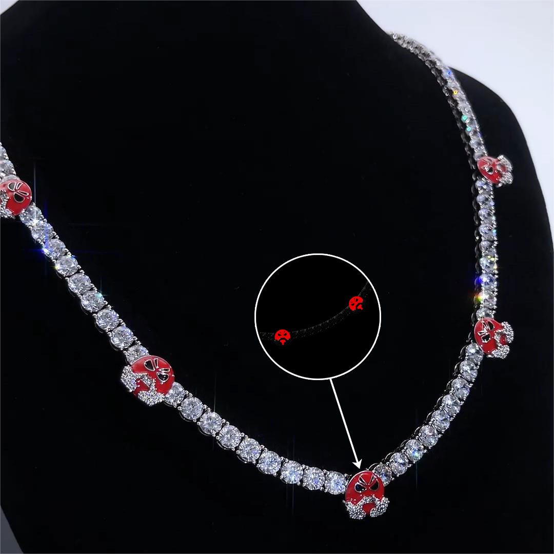 5mm Luminous Red Angry Face Tennis Chain In White Gold Iced Out