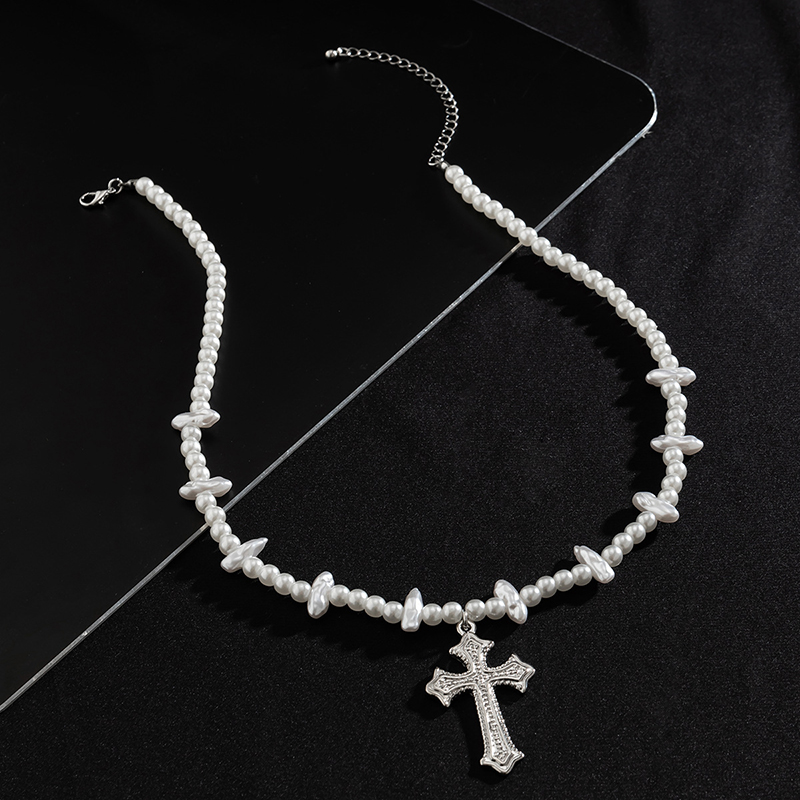 Steel Beads & Cross Pearl Necklace Bold Statement Style With Street Luxury - Image 6
