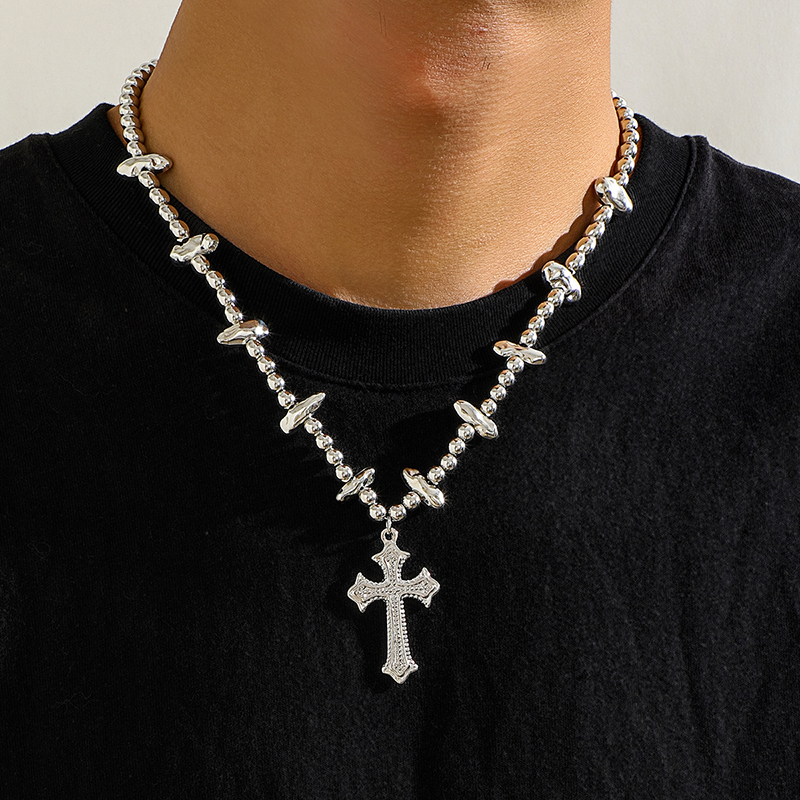 Steel Beads & Cross Pearl Necklace Bold Statement Style With Street Luxury - Image 10