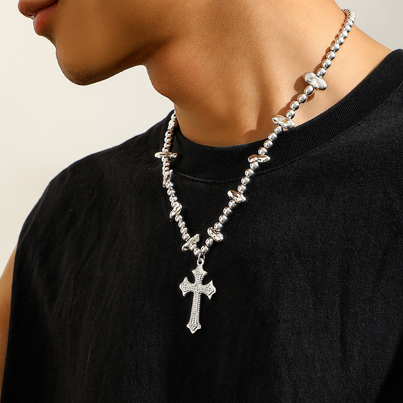 Steel Beads & Cross Pearl Necklace Bold Statement Style With Street Luxury - Image 11