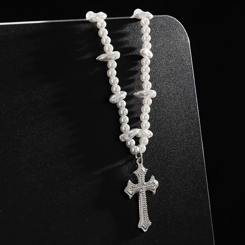 Steel Beads & Cross Pearl Necklace Bold Statement Style With Street Luxury
