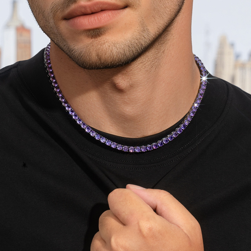 Iced Out Out Purple 5mm Tennis Chain In Black Gold With Street Luxury Shine - Image 3