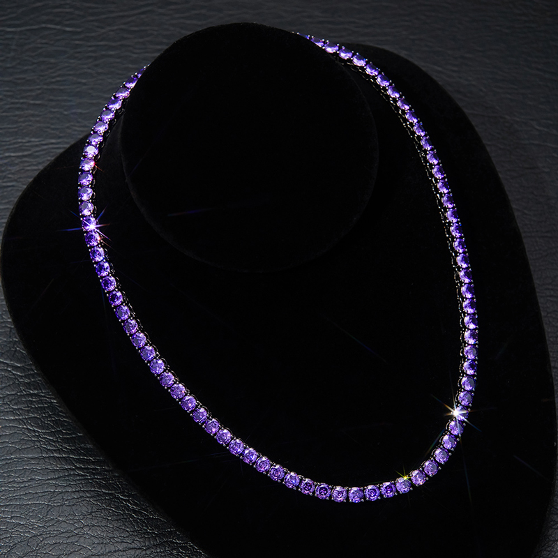 Iced Out Out Purple 5mm Tennis Chain In Black Gold With Street Luxury Shine - Image 4