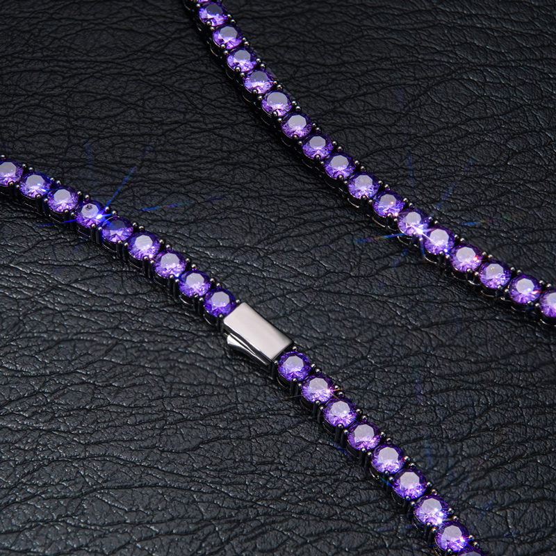 Iced Out Out Purple 5mm Tennis Chain In Black Gold With Street Luxury Shine - Image 5